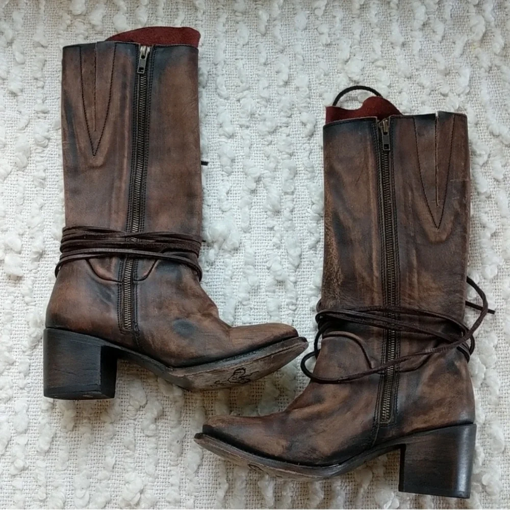 Freebird Distressed Brown Lace-Up Boots - Picture 3 of 16